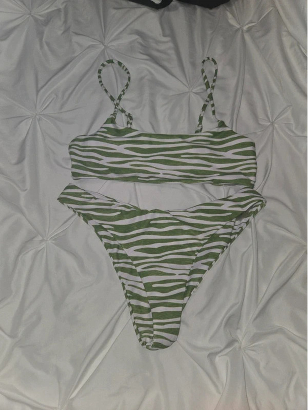 Green & White zebra print bikini